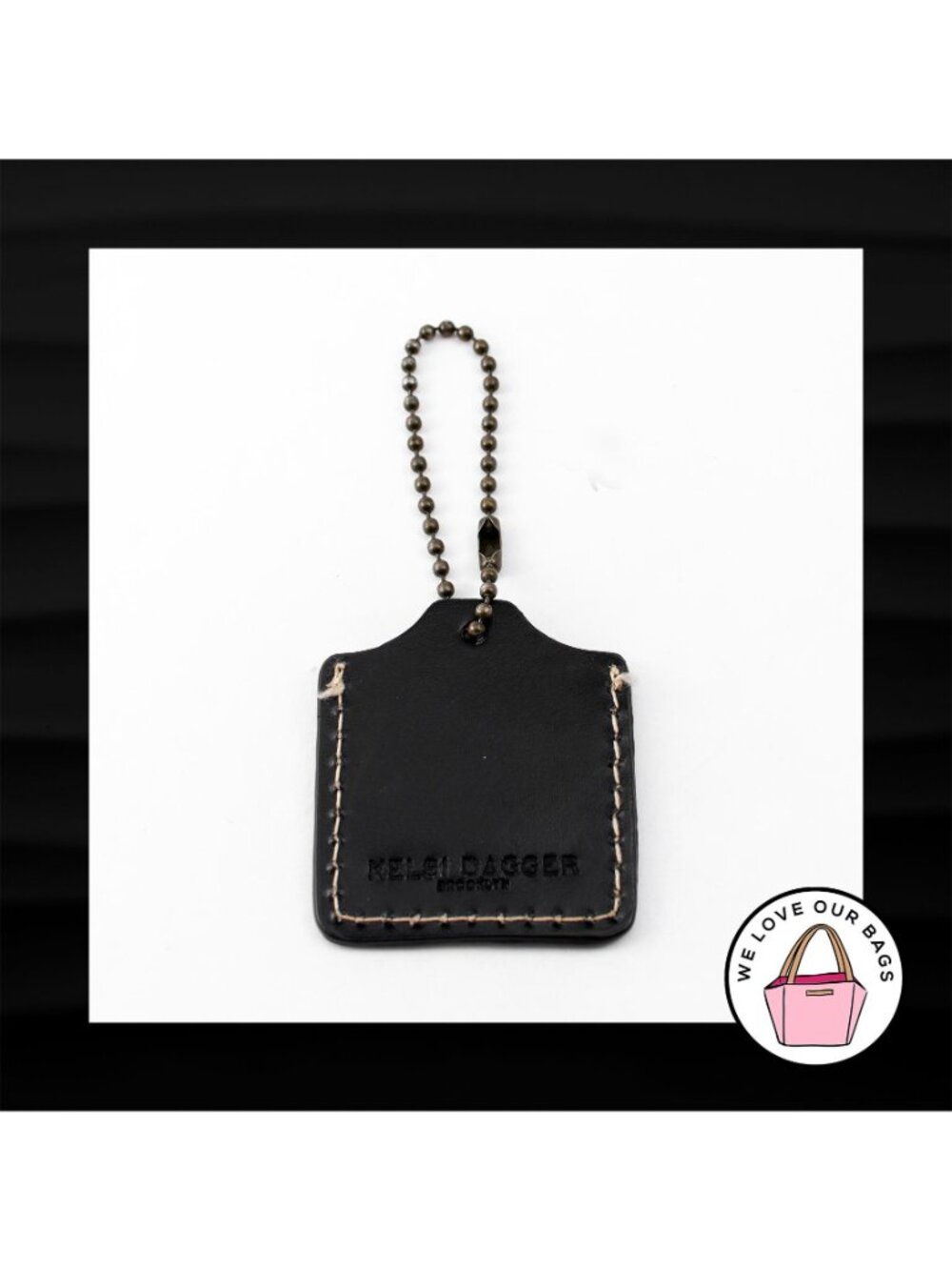 KELSI DAGGER BLACK LEATHER GOLD BRASS BALL CHAIN KEY FOB BAG CHARM KEYCHAIN TAG - Picture 2 of 2